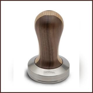 1 -ESPRESSO TAMPER  ø 58,55 mm - FLACH  HOLZ + EDELSTAHL  BICOLOR  VON LELIT k